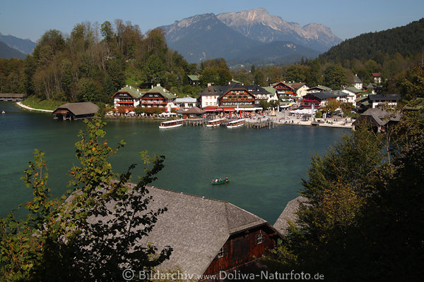 Knigssee Hafenbucht Wasserufer Hotels Huser vor Untersberg