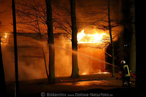 Feuerwehrmann Lscharbeit Foto Brand Wassergiessen Bild Getrnkemarkt Bispingen 15.11.2010