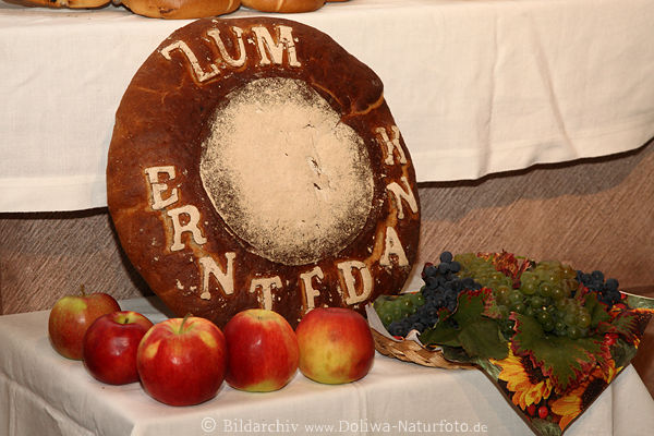 Brotkruste zum Erntedank Brotleib Grobrot neben pfel