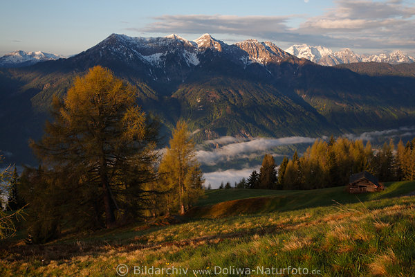 Alpenpanorama Krnten Berge Naturbilder Morgenlicht ber Oberdrautal Nebel Sonnenaufgang-Fotos