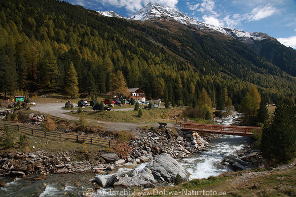 Alpengasthof Oberhaus Foto: Wasserbach Brcke Wald Landschaft Hutner Bergspitze Bild