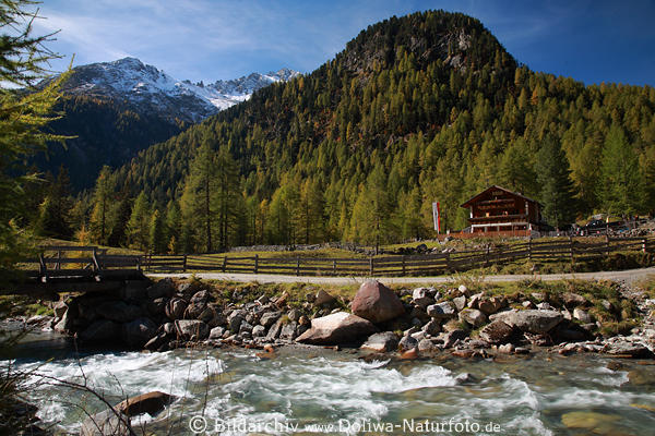 Almgasthof Patsch Foto am Schwarzach Wasserbach in Alpen Landschaft Berge Naturbild