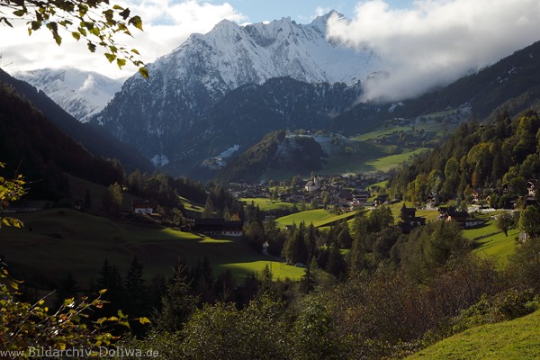 Prgraten Alpental Bergdorf Naturfoto 004277 Gipfelpanorama Quirl & Ogasil Schnee Grnalme Lichtstimmung-Bild