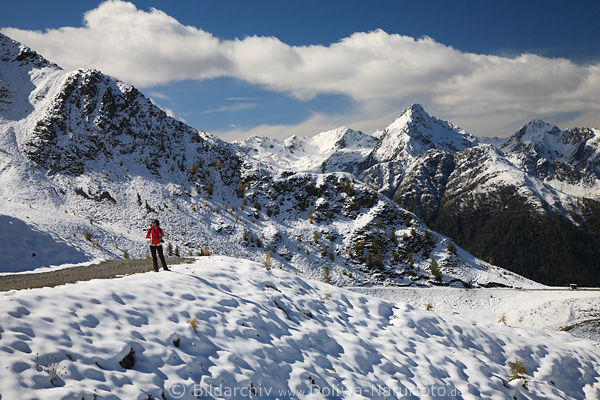 Gipfel Brunkpfl Bergsicht zu Groer Zunig Winterlandschaft Photo mit Frau auf Wanderweg