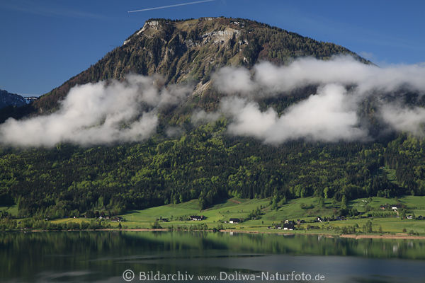 Wolfgangsee Berg malerische Grnufer Frhlingsbild Wasserlandschaft Naturfoto