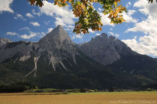 Wetterstein-Gipfel felsige Bergspitze Alpenbild Berge Naturfoto Gebirge ber Tal