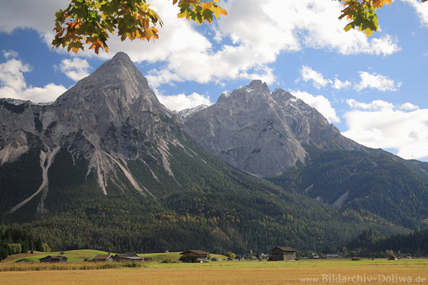 Berggipfel Wetterstein Alpen Gebirgsmassiv Felsspitzen Waldhänge Naturfoto