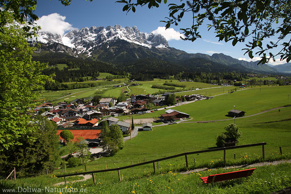 Ellmau Grnwiesen Talpanorama Foto Naturidyll am Wilder-Kaiser Alpenlandschaft