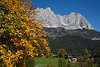 006106_Going Häuser in Natur Herbstfarben unter Wilder Kaiser Felsen Bergmassiv Blick Landschaftsfotos