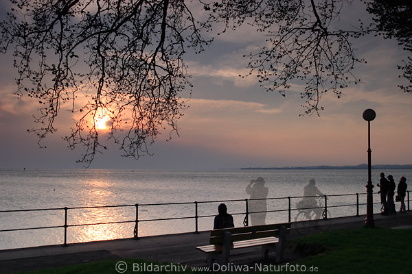 Geisterpromenade unheimliche Stimmung Bodensee-Ufer Bregenz Foto Besucher in Wind