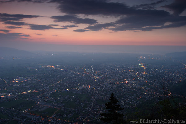 Dornbirn Luftbild Nachtlichter Nachtpanorama