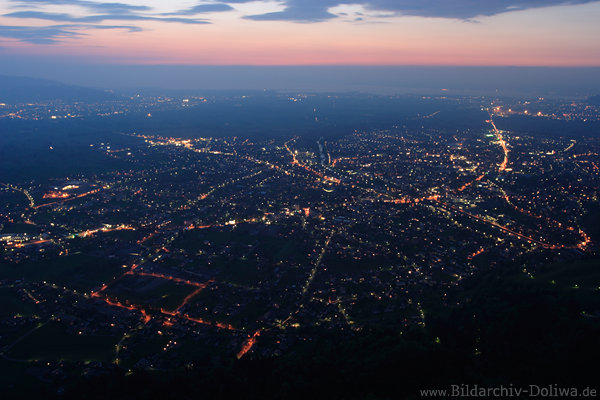 Dornbirn Fotos Stadtlichter bei Nacht Panorama Nachtbilder Talblick von Bergstation Karren