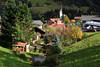 Alpendorf Hirschegg Naturidylle im grünen Kleinwalsertal Herbst über Dorfdächer