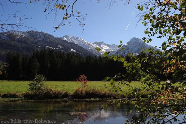 Iller Wasserufer Gipfelblick Naturfoto Allguer Alpen Flussblick ber Grnwiese in Fischen