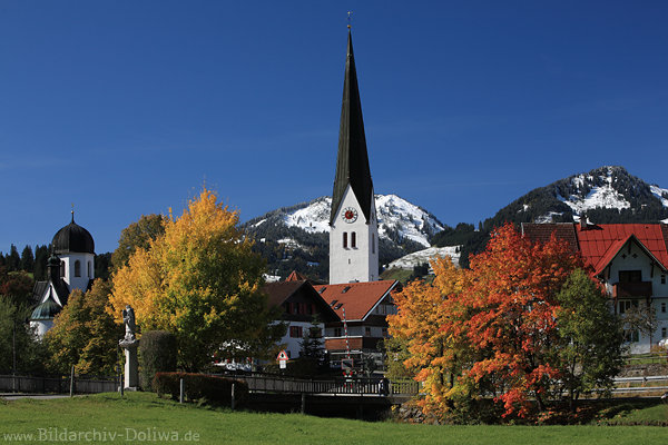 Fischen Kirchen Herbstlandschaft Oberallgu Bergdorf an Iller Alpenblicke