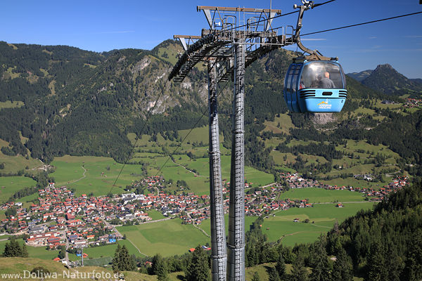 Gondel Fahrgste in Lufthhe Alpengipfel ber Hindelang in Allgu
