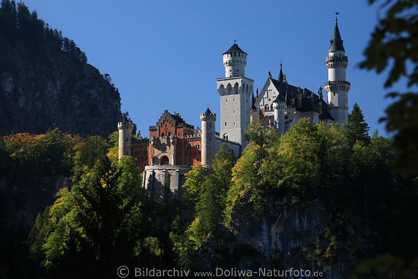 Knigsschloss Neuschwanstein auf Fels Hohenschwangau in Allgu