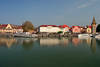 Hafenbucht auf Insel Lindau Wasserpanorama mit Mangturm Schiffen