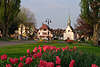 Uhldingen Überlinger See Promenade Blumen vor Kirche Allee Bodensee-Stadt