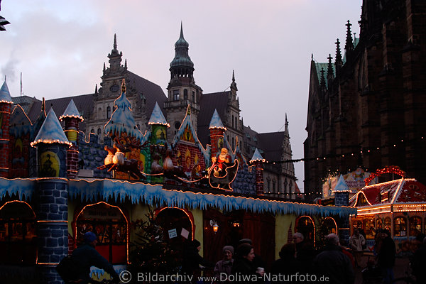Nikolaus im Schlitten um Palast in Eis & Schnee fahren, Bremer Weihnachtsmarkt