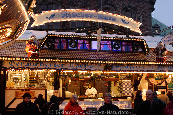 Fischer-Kate, Ger�ucherter Lachs Bremer Weihnachtsstand Lichter Foto, Weihnachtsmarkt Bremen