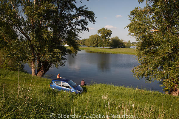 Elbufer-Angler am Wasser Alt-Garge Flulandschaft Naturbild Elbaue