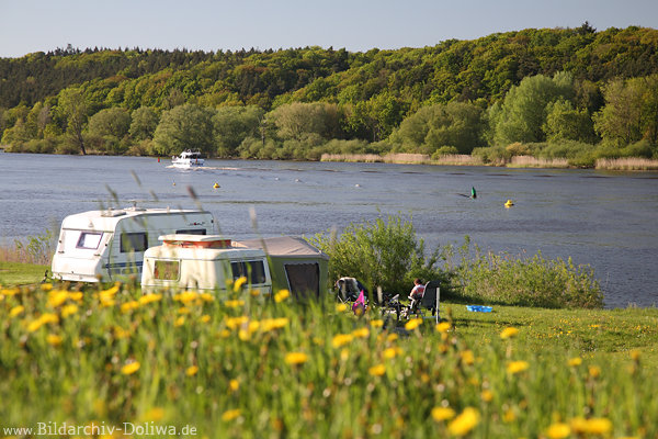 Elbufer-Camper Frühling-Wasseridylle Naturfoto Artlenburg Wohnmobile am Fluss