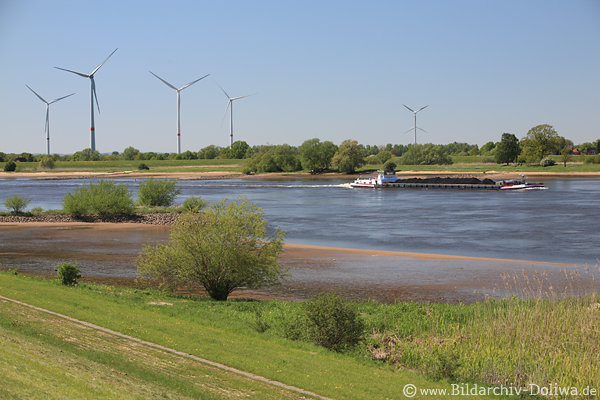 Elbe Flusslandschaft Drennhausen Wasserblick Schiff Naturufer