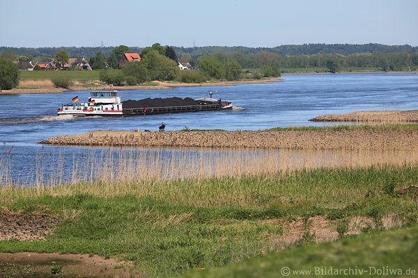 Elbe-Ufer Drennhausen Schiff-Wasserweg Flusslandschaft Angler
