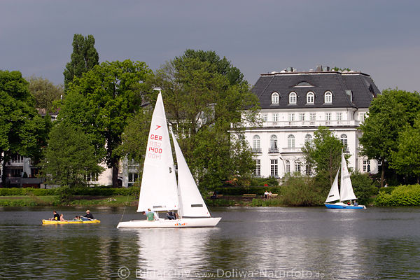 Alster-Segelboote Segler & Kajakpaddler in Wasser Frhlingstour
