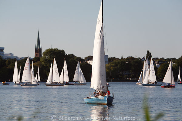 Hamburg Alster-Segler Panorama in See-Landschaft Wasser