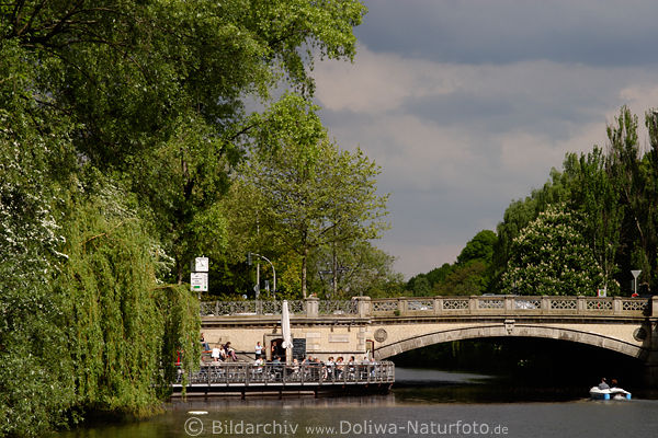 Mondsburger Kaffeezeit in Hamburg Frhling Alstercaf an Mondsburgerbrcke in Sonnenschein