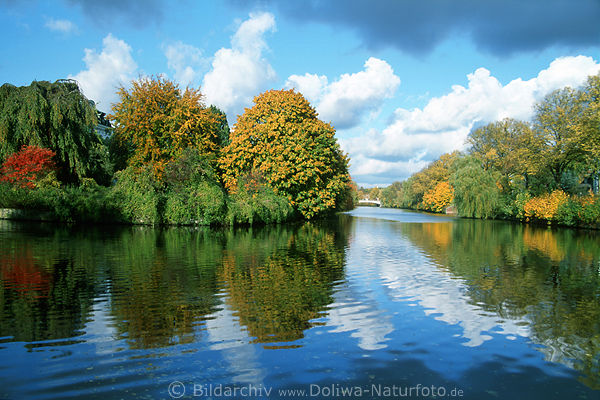 Hamburg Alstersee Wolkenstimmung Herbst Blauhimmel Wasserspiegelung