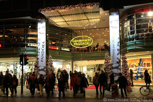 Gnsemarkt Passage in Hamburg Weihnachtszeit Tannenbume Lichtstimmung am Eingang