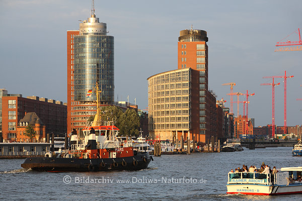 Elbe Sandtorhafen Schiffe Wasser Landschaft Hamburg Hochhuser Skyline Hafencity Baukrne Foto