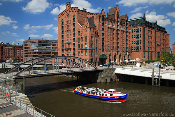 Hamburg Schifffahrt-Museum Speicherstadt Wasser Brcke Barkasse in HafenCity Kanal Landschaft 