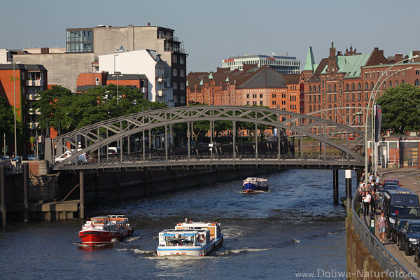 Hamburg Zollkanal Wasserweg Brooksbrcke zur Speicherstadt Landschaft Drei-Boote Fleettour