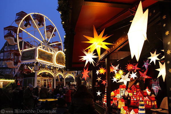 Weihnachtsdeko Sterne Design Lichthäuschen am Riesenrad Celle Adventmarkt Nachtfoto