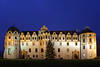 Schloss Celle Nachtpanorama mit Weihnachtsbaum Foto Palast Fassade vor Blauhimmel Bild