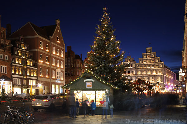 Am Sande Weihnachtsbaum Nachtfoto Lüneburger Altstadt historische Backsteinkulisse