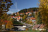 Bad Grund im Goldenherbst Foto, Harz Stadt in Naturlandschaft Goldfarben herbstliches Reisebild