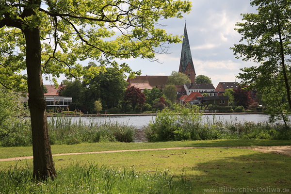 Eutin am See Grnufer Landschaftsbild Stadt Kirchturm Wasserblick