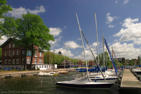 Port Pln Seeufer Wassersteg Segelboote Anlegestelle Hafenlandschaft