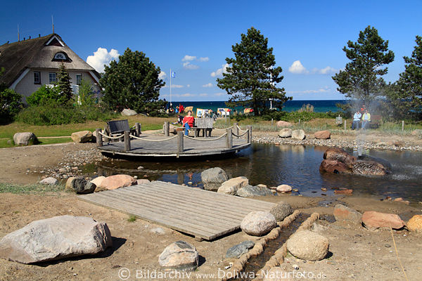 Dahme Bänke am Teich Feriengäste am Wasser Ostseelandschaft an Seepromenade