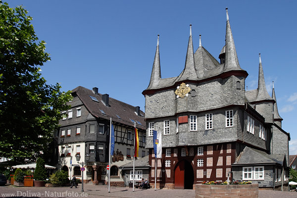 Frankenberg historisches Rathaus Trme neben Marktplatz Hotel Rats Schnke