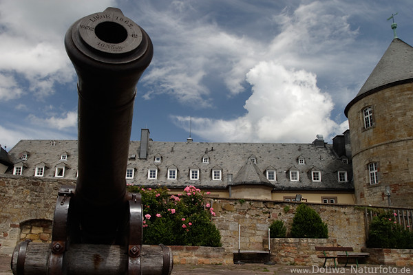 Kanone Schloss Waldeck in Wolkenstimmung Residenz mit Restaurant-Cafe