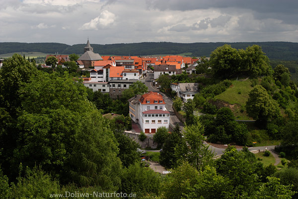 Waldeck Panorama vom Schloss Blick auf Stadt Grünwälder Waldecker Landschaft
