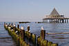 Ostsee Wellenschutz Wasser-Holzpf�hle mit M�wen vor Seebr�cke Heringsdorf Pyramide