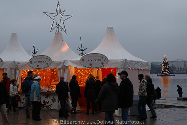 Weihnachten am Jungfernstieg Foto Menschen an Zelten Dat Backhus mit Weihnachtsgebck an Alster