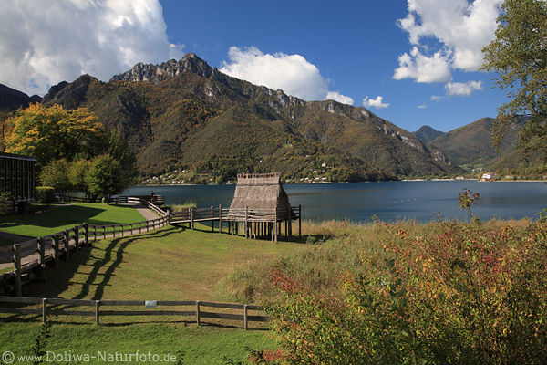 Ledrosee Gr�nufer Molina di Ledro Naturfoto in Bergkulisse